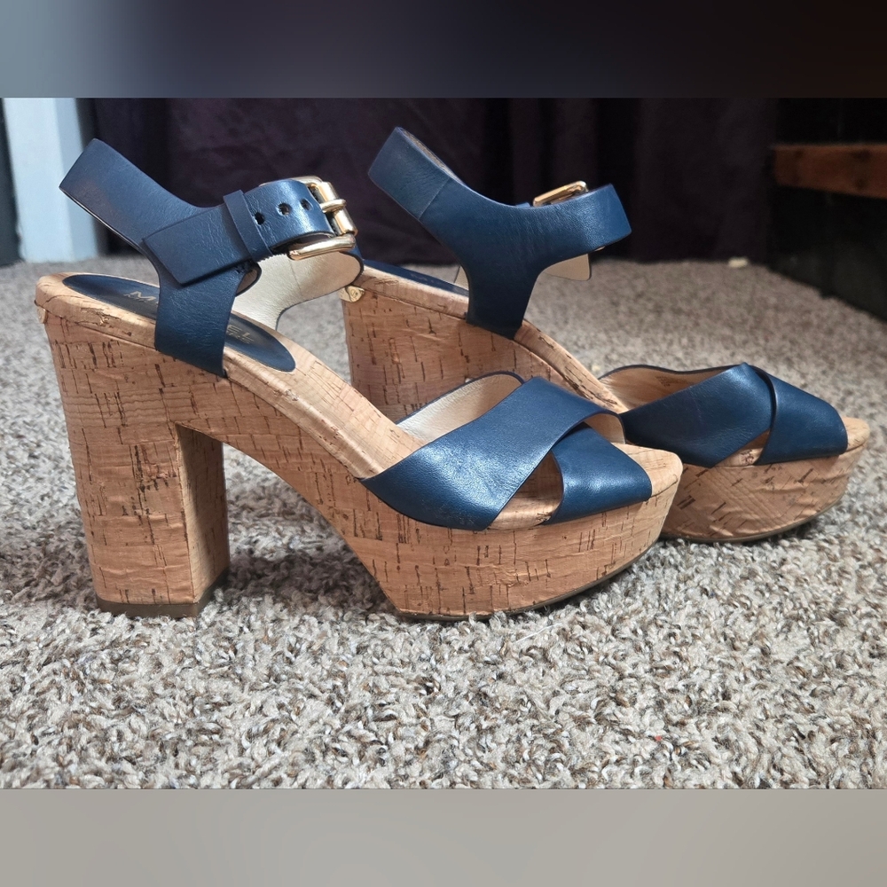 Navy Cork Platform Sandals